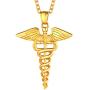 U7 Nurse RN Caduceus Necklace MD Gift Stainless Steel Nursing Angel Pendant, Chain 22''