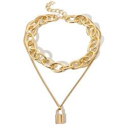 YL Lock Necklace Silver Color Alloy Padlock Chain for Men Statement Punk Multilayer Choker Jewelry for Women