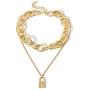 YL Lock Necklace Silver Color Alloy Padlock Chain for Men Statement Punk Multilayer Choker Jewelry for Women