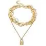 YL Lock Necklace Silver Color Alloy Padlock Chain for Men Statement Punk Multilayer Choker Jewelry for Women