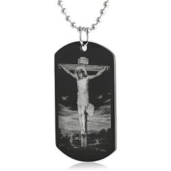 FAYERXL St Michael Necklace for Men,Personalized Black Dog Tag Necklace Gift for Men,Archangel Michael Protection Amulet Pendant Necklace Catholic Jewelry