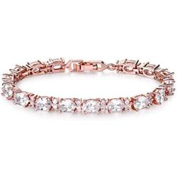 GULICX Rose Gold Plated Clear CZ Stone Cubic Zirconia Women Tennis Bracelet