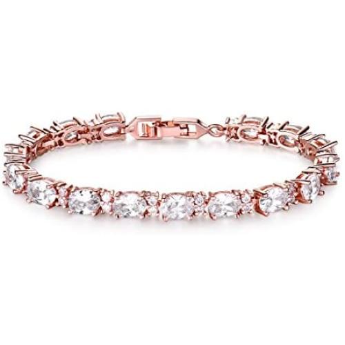 GULICX Rose Gold Plated Clear CZ Stone Cubic Zirconia Women Tennis Bracelet