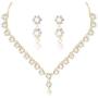 HapiBuy Crystal Pearl floral Design Wedding Jewelry Set Necklace and Earring for Women and Brides Gold Color