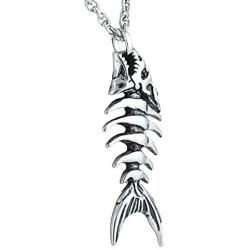 Controse Silver-Toned Stainless Steel Fish Bones Necklace with Pendant (17'' - 19'' Adjustable Chain)