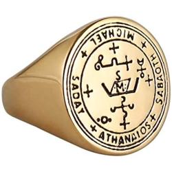 HZMAN Stainless Steel Sigil of Guardian Archangel Michael Talisman Ring