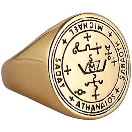 HZMAN Stainless Steel Sigil of Guardian Archangel Michael Talisman Ring