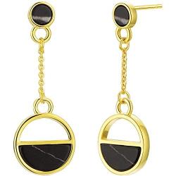 Round Circle Black Marble Earrings | 18k Gold Plated Hypoallergenic Brass