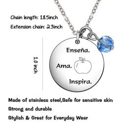 De&ai Teachers in Spanish Apple Necklace, Spanish Teacher Appreciation Gift, Enseña AMA Inspira Necklace