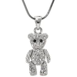 Spinningdaisy Crystals Silver Plated Movable Teddy Bear Necklace