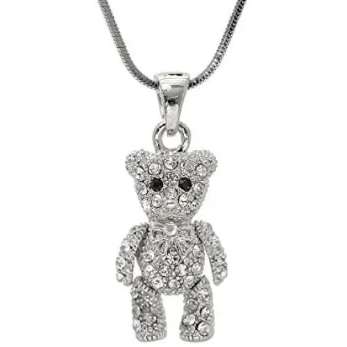 Spinningdaisy Crystals Silver Plated Movable Teddy Bear Necklace Spinningdaisy Crystals Silver Plated Movable Teddy Bear Necklace