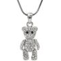Spinningdaisy Crystals Silver Plated Movable Teddy Bear Necklace