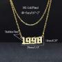 HUTINICE Birth Year Necklace, Old English Number Silver Pendant Necklace for Women and Girl Birthday Gift 18 inch Gold Chain Stainless Steel Friendship Jewelry