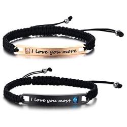 XUANPAI Custom Engraving Handmade Matching Couples Rope Braided ID Relationship Promise Bracelets Set Valentines Day Personalized Gift for Couples Lover