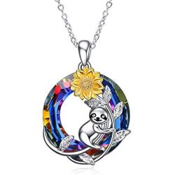 AOBOCO Sloth Sunflower Jewelry Gifts for Women Girls Relax & Lucky Sterling Silver Animal Necklace Birthday Christmas Present