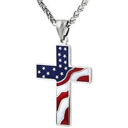 Cross Pendant American Flag Patriotic Cross Religious Jewelry Enamel Pendant Necklace Tribal Charm Geometric Necklace Metal Clavicle Punk Fashion Street Necklace for Women Girls Men