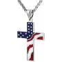Cross Pendant American Flag Patriotic Cross Religious Jewelry Enamel Pendant Necklace Tribal Charm Geometric Necklace Metal Clavicle Punk Fashion Street Necklace for Women Girls Men