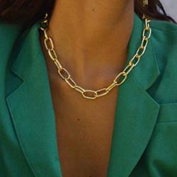 TseanYi Punk Chunky Chain Necklace Gold Paperclip Choker Necklace Oval Link Chain Collar Necklaces Jewelry for Women and Girls (Gold)