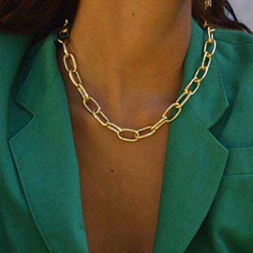 TseanYi Punk Chunky Chain Necklace Gold Paperclip Choker Necklace Oval Link Chain Collar Necklaces Jewelry for Women and Girls (Gold)