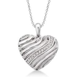 Evoque Diamond and Sterling Silver Heart-Shaped Puff Pendant (1/10 Cttw, J-K Color, I1-I2 Clarity) Hypoallergenic Durable Stunning Pendant for Women 18'' Sterling Silver Chain