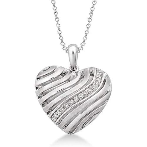 Evoque Diamond and Sterling Silver Heart-Shaped Puff Pendant (1/10 Cttw, J-K Color, I1-I2 Clarity) Hypoallergenic Durable Stunning Pendant for Women 18'' Sterling Silver Chain