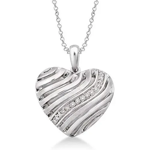 Evoque Diamond and Sterling Silver Heart-Shaped Puff Pendant (1/10 Cttw, J-K Color, I1-I2 Clarity) Hypoallergenic Durable Stunning Pendant for Women 18'' Sterling Silver Chain Evoque Diamond and Sterling Silver Heart-Shaped Puff Pendant (1/10 Cttw, J-K Color, I1-I2 Clarity) Hypoallergenic Durable Stunning Pendant for Women 18'' Sterling Silver Chain