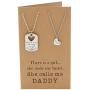 Quan Jewelry Father and Daughter Necklace Set, Dog Tag and Heart Charms Inspirational Gifts with Greeting Card