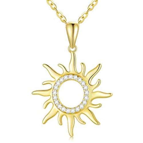 Blocaci 14K Yellow Gold Pendant Necklaces for Women Real Gold Moissanite Sun Necklaces Anniversary Valentines Day