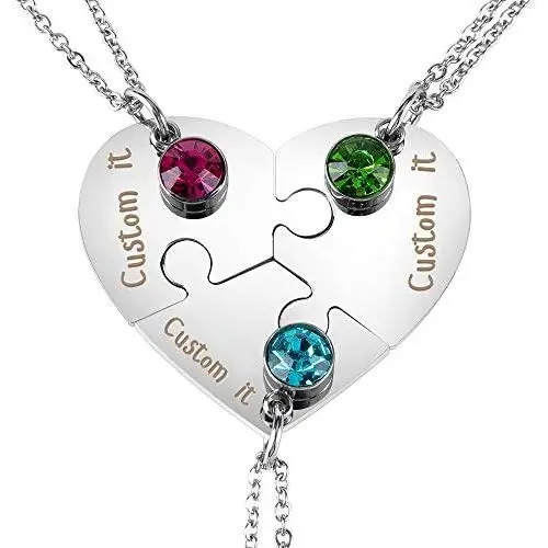 Fanery Sue Personalized Puzzle Pieces Heart Shape Necklace/Kaychain for Love Best Friends Family Custom Name/Date Matching Pendant Set with Gift Box Fanery Sue Personalized Puzzle Pieces Heart Shape Necklace/Kaychain for Love Best Friends Family Custom Name/Date Matching Pendant Set with Gift Box