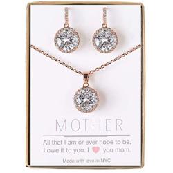 A+O Gift for Mom, Mother in Law - Necklace and Earrings Jewelry Set in Silver, Gold or Rose Gold