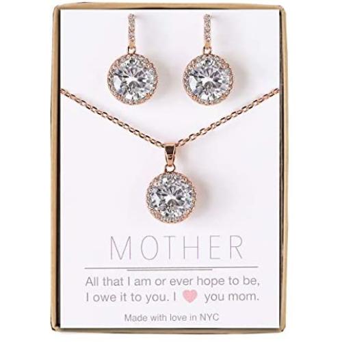 A+O Gift for Mom, Mother in Law - Necklace and Earrings Jewelry Set in Silver, Gold or Rose Gold