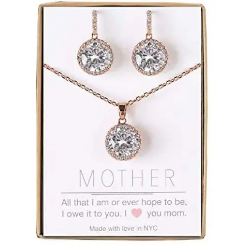 A+O Gift for Mom, Mother in Law - Necklace and Earrings Jewelry Set in Silver, Gold or Rose Gold A+O Gift for Mom, Mother in Law - Necklace and Earrings Jewelry Set in Silver, Gold or Rose Gold