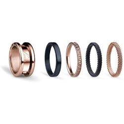 BERING Interchangeable Rose Gold, Black & Blue Colored Twist and Change Womens Rings Set