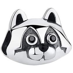 EvesCity Bolenvi 925 Sterling Silver Cute Raccoon Head Charms Beads Pendants for Charm Bracelets & Necklace - Best Gift for Her