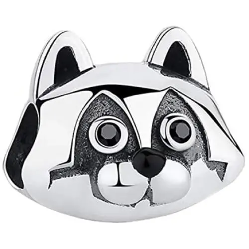 EvesCity Bolenvi 925 Sterling Silver Cute Raccoon Head Charms Beads Pendants for Charm Bracelets & Necklace - Best Gift for Her EvesCity Bolenvi 925 Sterling Silver Cute Raccoon Head Charms Beads Pendants for Charm Bracelets & Necklace - Best Gift for Her