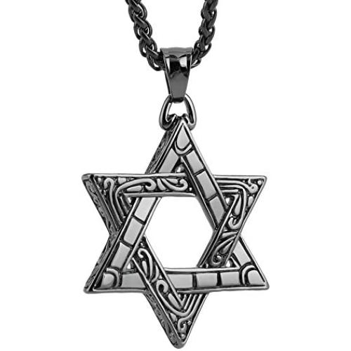 HZMAN Magen Star of David Pendant Necklace Women Men Chain Silver Stainless Steel Israel Necklace