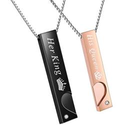 Gift for Lover His Queen Her King Stainless Steel Couple Bracelets for Women Men Jewelry Matching Set (His Queen Her King Necklace)