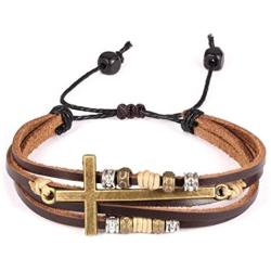 Feraco Religious Cross Wrap Bracelets Women Leather Christian Jewelry For Confirmation Gifts, Adjustable