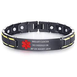 XUANPAI Custom Engraving Watch Band Stainless Steel Magnet Therapy Medical Alert ID Bracelet,Adjustable