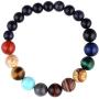 Comelyjewel Black Lava Stone 7 Chakra Bracelets Rock Bead Elastic Natural Stones Gemstones Yoga Beads Bracelets for Men Women Girls Jewelry