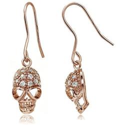 Sterling Silver Cubic Zirconia Skull Head Dangle Earrings