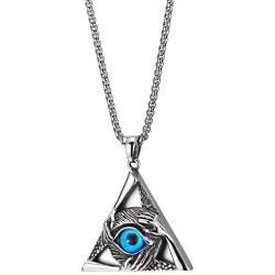 COOLSTEELANDBEYOND Steel Vintage Evil Eye Protection Hands Triangle Pendant Necklace for Men Women 30 Inch Wheat Chain
