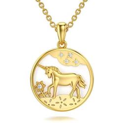 14K Solid Gold Unicorn Necklace Unicorn Jewelry for Girls Women Dainty Pendant Necklace Yellow Gold 18''