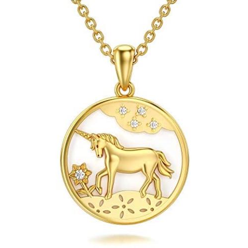 14K Solid Gold Unicorn Necklace Unicorn Jewelry for Girls Women Dainty Pendant Necklace Yellow Gold 18''