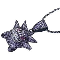 Gengar Purple Cubic Zirconia Hip Hop Pendant Necklace for Fans Classic Collection