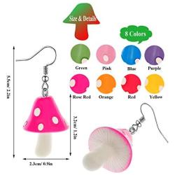 RechicGu 8 Pairs 3D Mushroom Shape Dangle Earrings Set Colorful Kawaii Nature Food Fresh Vegetables Jewelry Funny Sweet Lovely Women Girls Gift