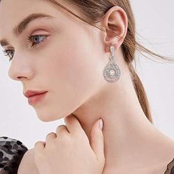 EVER FAITH Rhinestone Crystal Simulated Pearl Wedding Bride Teardrop Dangle Earrings Clear Silver-Tone