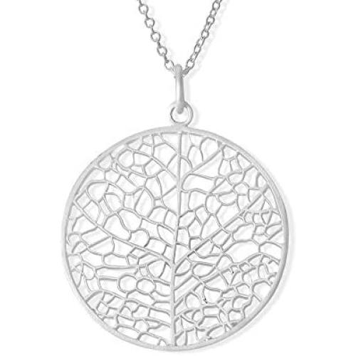 Boma Jewelry Sterling Silver Leaf Circle Pendant Necklace, 20 Inches