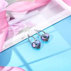 KesaPlan Purple Blue Heart Dangle Earrings for Women Made with Swarovski Crystals Drop Earrings Hypoallergenic Hooks Love Jewelry Gift