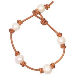 SWEETRAINBOWN Pearls Leather Bracelets for Women,Beaded Handmade Jewelry Genuine Leather Friendship Cuff